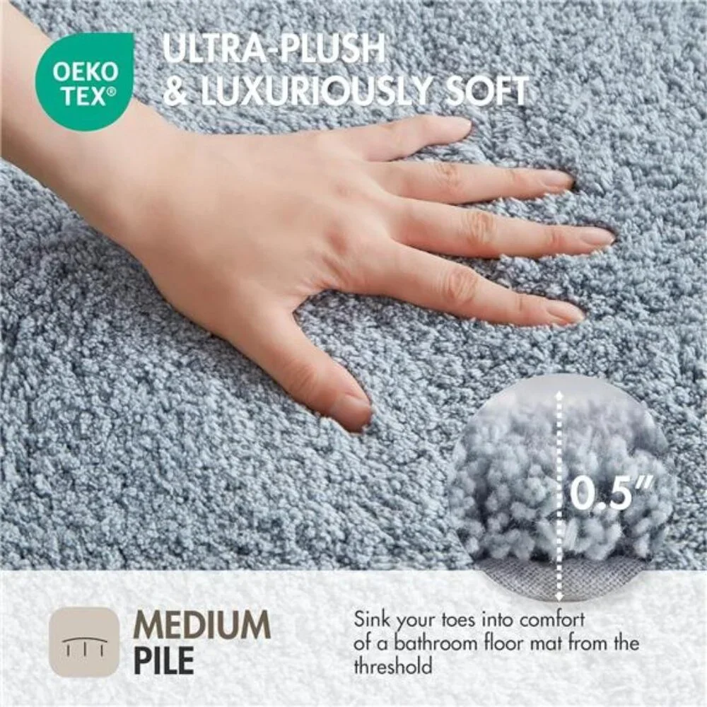 Cotton Bathroom Rug Non Slip Plush Absorbent Bath Mat Quick Dry Spa Design Blue